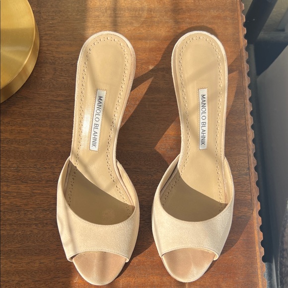 Manolo Blahnik Jada Light Beige Suede Mules - Picture 3 of 8
